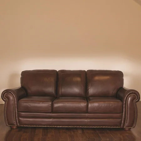 Stationary Leather Sofa with Nail Head Trim